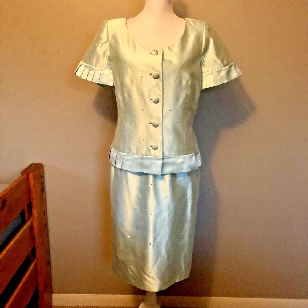 Vintage Travilla Skirt Suit Womens 10 Used Green Special Occasion - Picture 2 of 16